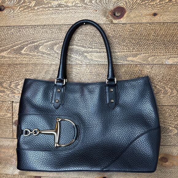 Gucci Handbags - Gucci Black Pebbled Leather Hasler Horsebit Tote in Like New Condition